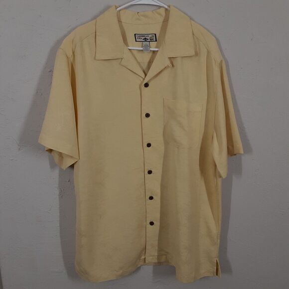 Caribbean Joe Let Go Adult Mens M Yellow Short Sleeve Hawaiian Shirt - Picture 1 of 8